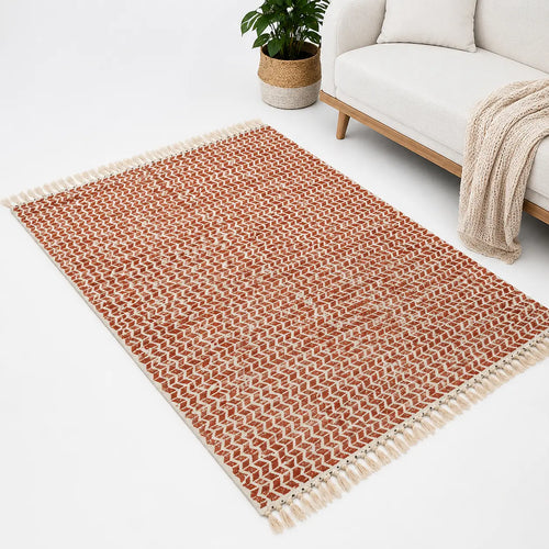 Brown & White Zig-Zag Block Print Cotton Area Rug – Reversible Boho Rug (3x5 Ft / 36x60 Inch)