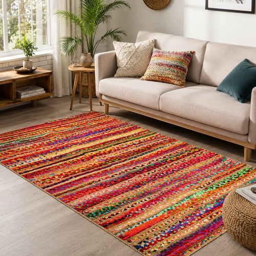 Cosymor Multicolor Jute Braided Area Rug – Handwoven Boho Floor Rug (3x5 Ft / 35x60 Inch)