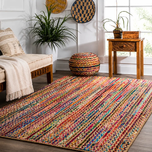 Cosymor Multicolored Natural Fiber Braided Jute Area Rug – Handwoven Boho Floor Rug (4x6 Ft / 48x74 Inch)