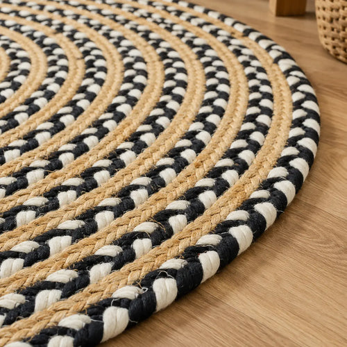 Black & White Reversible Jute Cotton Chindi Rug – Handwoven Floor Rug (2 Ft / 25 Inch)