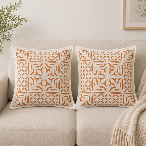 Multi Botanical Cutwork Cotton Cushion Covers Set of 2 – 16x16 Inch Cosymor