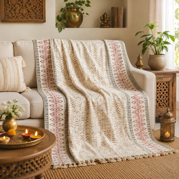 Cosymor - Handwoven Decorative Sofa & Bed Throw with Tassels | Soft Woven Couch Blanket for Living Room, Bedroom & Home Décor (50 x 70 Inch)
