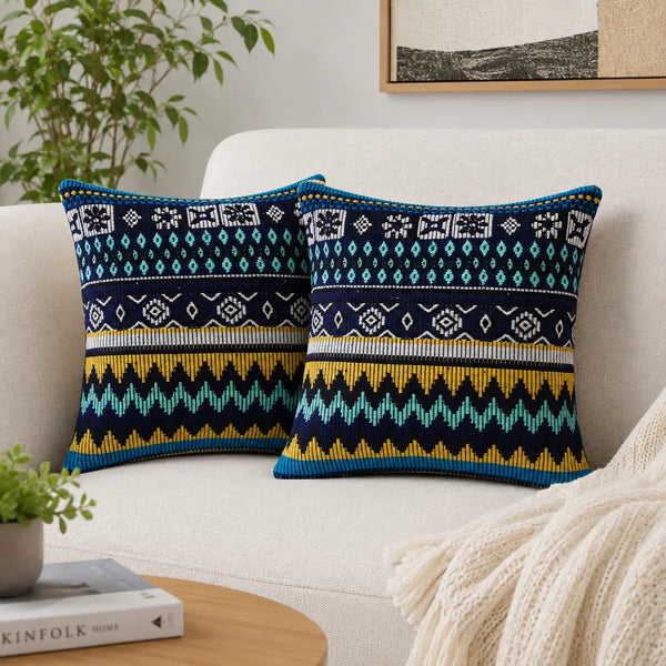 Boho Inspired Stripe Square Cotton Cushion Cover Set – 16x16 Inch Cosymor
