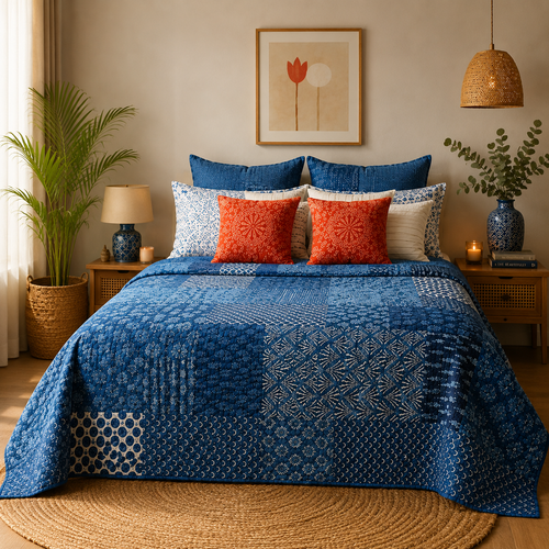 Indigo Patchwork Kantha Quilt