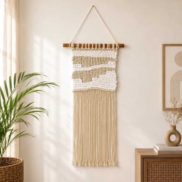 Hand-Knotted Woven Macrame Wall Hanging – Off White