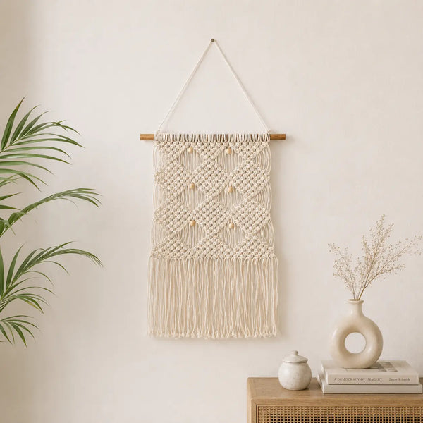 Boho Cotton Macrame Wall Hanging – Natural White