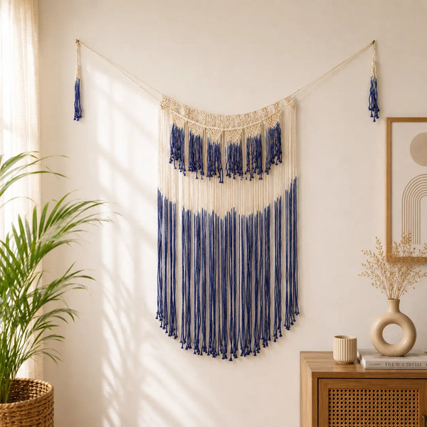 Grand Dyed Macrame Wall Hanging – Blue & Off White