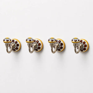 Cosymor Hand-Painted Ceramic Wall Hooks – Set of 4 | Yellow Floral Boho Design