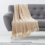 Yellow Beige Diamond Weave Cotton Throw Blanket detail