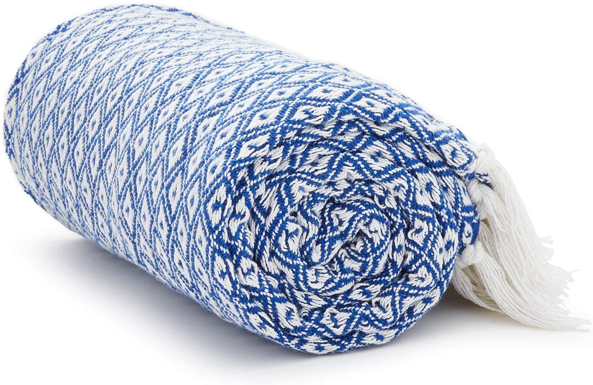 Turquoise Diamond Weave Cotton Throw Blanket texture