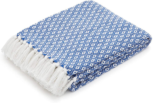 Turquoise Diamond Weave Cotton Throw Blanket folded
