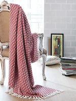 Red White Diamond Weave Cotton Throw Blanket