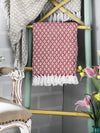 Red White Diamond Weave Cotton Throw Blanket detail