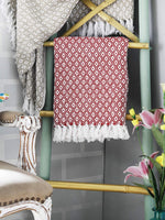 Red White Diamond Weave Cotton Throw Blanket detail