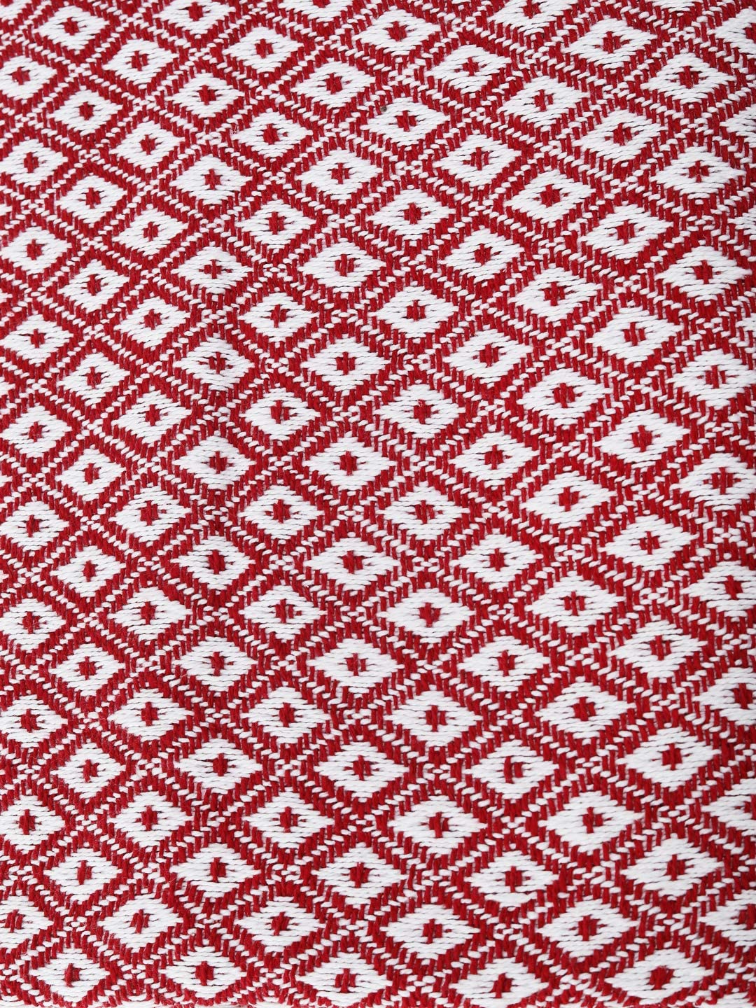 Red White Diamond Weave Cotton Throw Blanket texture