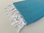 Turquoise White Zig Zag Chevron Cotton Throw Blanket texture