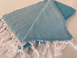 Turquoise White Zig Zag Chevron Cotton Throw Blanket