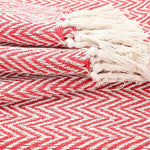Red White Chevron Cotton Throw Blanket texture