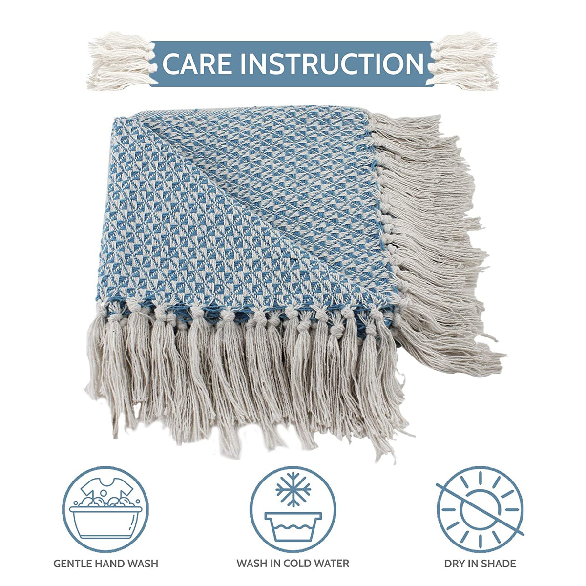 Turquoise White Cotton Throw Blanket texture