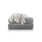 Cosymor Black White Woven Cotton Throw Blanket with Tassel Fringes (50x70 Inch)