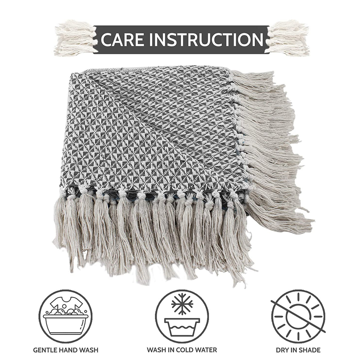 Cosymor Black White Woven Cotton Throw Blanket with Tassel Fringes (50x70 Inch)