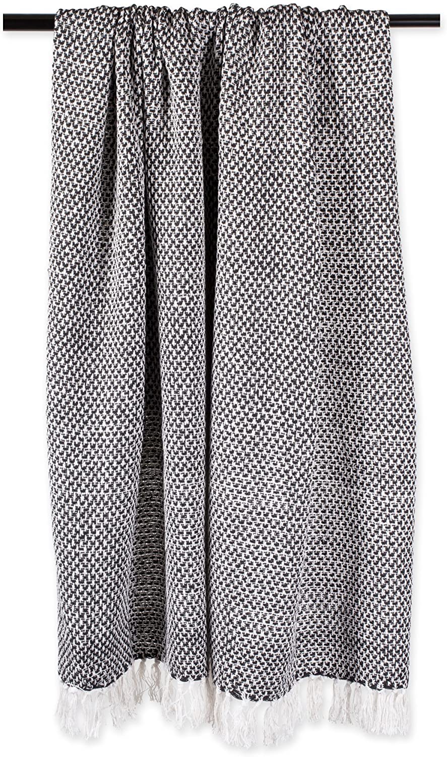 Cosymor Black White Woven Cotton Throw Blanket with Tassel Fringes (50x70 Inch)