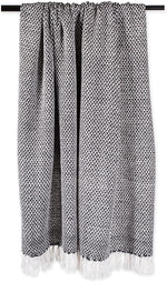 Cosymor Black White Woven Cotton Throw Blanket with Tassel Fringes (50x70 Inch)