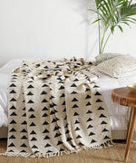 Cosymor Beige Black Triangles Print Boho Cotton Throw Blanket – Reversible Sofa & Bed Throw (50x70 Inch)