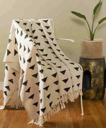 Cosymor Beige Black Triangles Print Boho Cotton Throw Blanket – Reversible Sofa & Bed Throw (50x70 Inch)