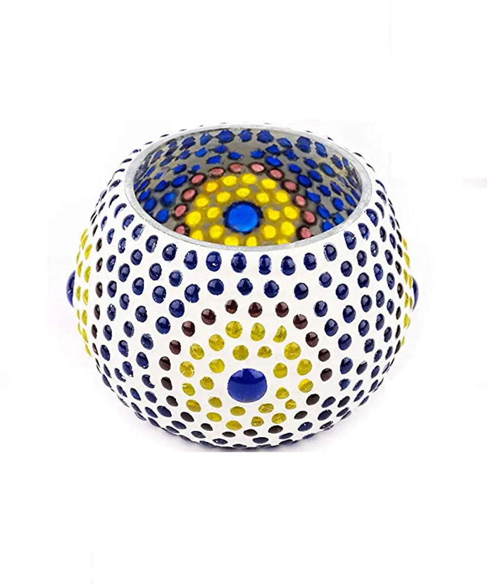 Cosymor Mosaic Ceramic Glass Tealight Candle Holder Set of 4 – Elegant Flower Design for Home Décor, Diwali Christmas Decoration, Dining Table & Living Room | Pack of 4
