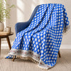 Cosymor Blue Beige Boho Geometric Print Cotton Throw Blanket – Reversible Sofa & Bed Throw (50x70 Inch)
