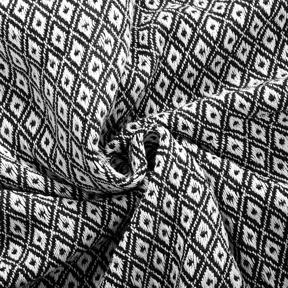 Cosymor Black White Diamond Pattern Cotton Throw Blanket with Tassel Fringes (50x70 Inch)