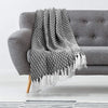Cosymor Black White Diamond Pattern Cotton Throw Blanket with Tassel Fringes (50x70 Inch)