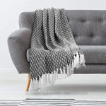 Cosymor Black White Diamond Pattern Cotton Throw Blanket with Tassel Fringes (50x70 Inch)
