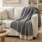 Cosymor Black White Diamond Pattern Cotton Throw Blanket with Tassel Fringes (50x70 Inch)