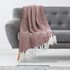 Cosymor Maroon White Diamond Weave Cotton Throw Blanket with Tassel Fringes (50x70 Inch)