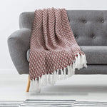 Cosymor Maroon White Diamond Weave Cotton Throw Blanket with Tassel Fringes (50x70 Inch)
