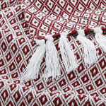 Cosymor Maroon White Diamond Weave Cotton Throw Blanket with Tassel Fringes (50x70 Inch)