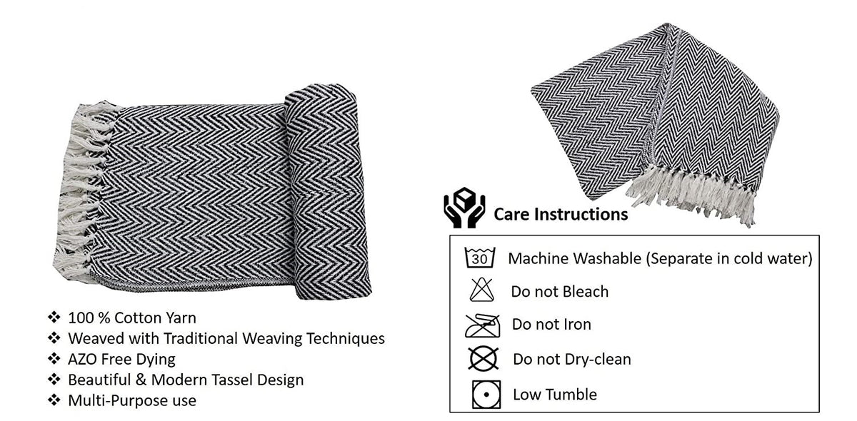 Cosymor Black White Zig Zag Chevron Cotton Throw Blanket with Tassel Fringes (50x70 Inch)