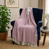 Cosymor Maroon White Chevron Pattern Cotton Throw Blanket with Tassel Fringes (50x70 Inch)