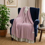 Cosymor Maroon White Chevron Pattern Cotton Throw Blanket with Tassel Fringes (50x70 Inch)