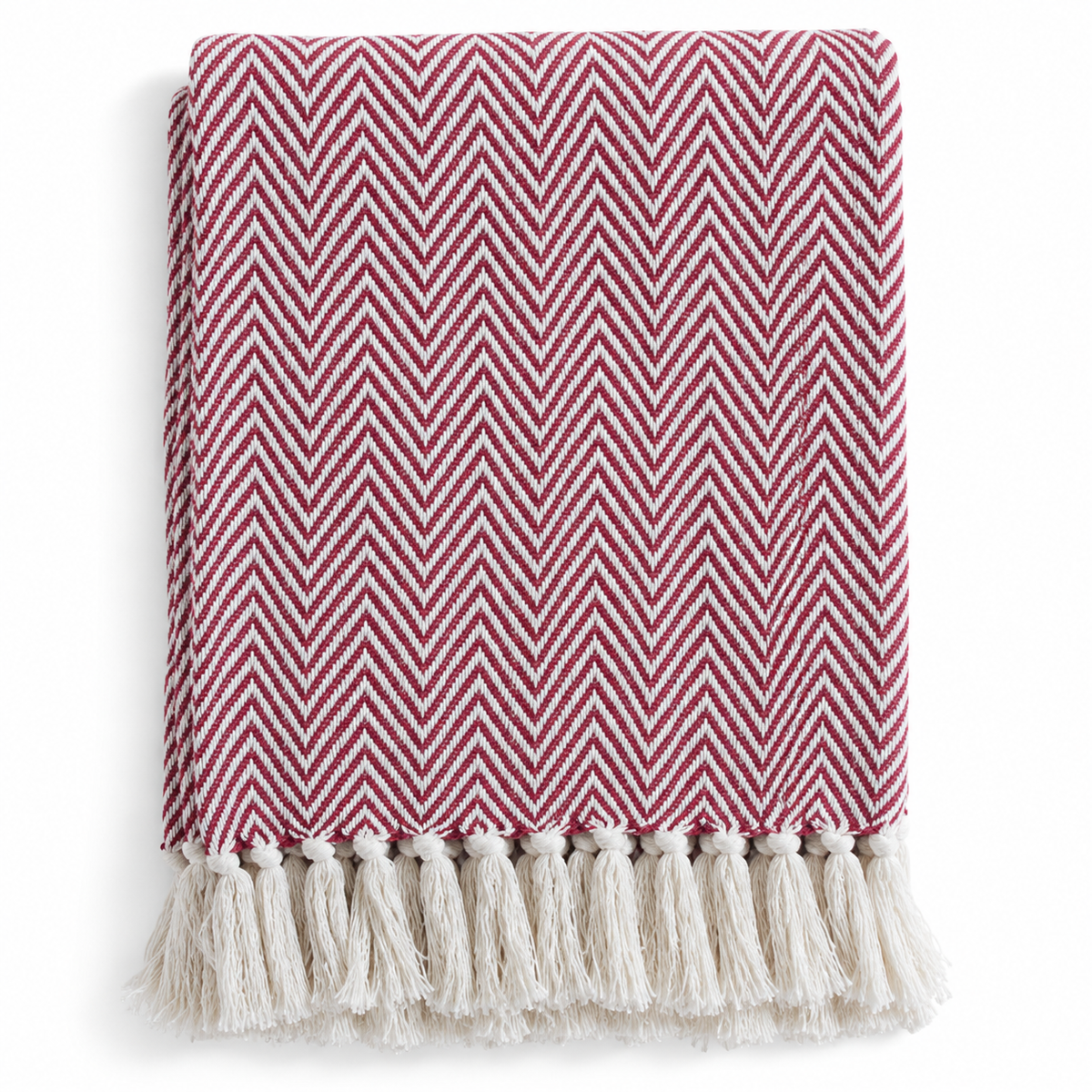 Cosymor Maroon White Chevron Pattern Cotton Throw Blanket with Tassel Fringes (50x70 Inch)