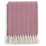 Cosymor Maroon White Chevron Pattern Cotton Throw Blanket with Tassel Fringes (50x70 Inch)
