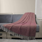 Cosymor Maroon White Woven Cotton Throw Blanket with Tassel Fringes (50x70 Inch)