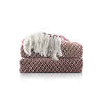 Cosymor Maroon White Woven Cotton Throw Blanket with Tassel Fringes (50x70 Inch)