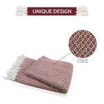 Cosymor Maroon White Woven Cotton Throw Blanket with Tassel Fringes (50x70 Inch)
