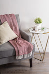 Cosymor Maroon White Knitted Cotton Throw Blanket with Tassel Fringes (50x70 Inch)