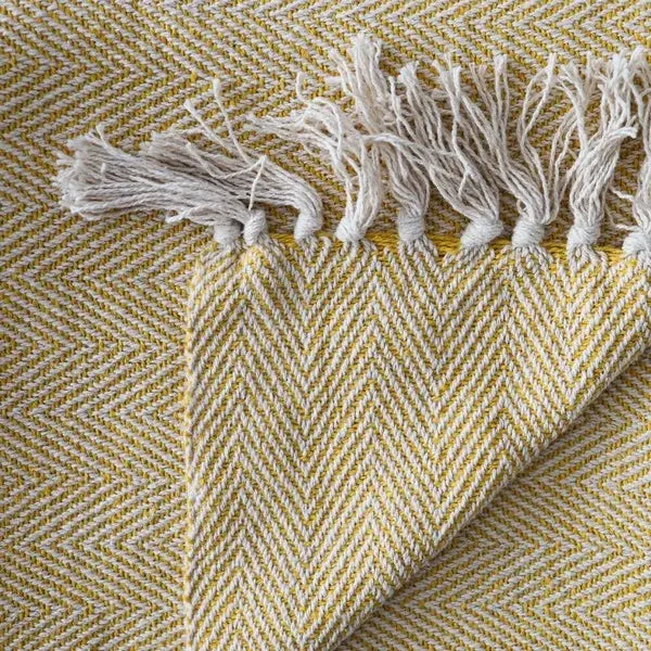 Cosymor Yellow Zig Zag Chevron Cotton Throw Blanket with Tassel Fringes (50x70 Inch)