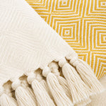 Yellow Mustard Diamond Cotton Throw Blanket Fringes 50x70 Inch Cosymor
