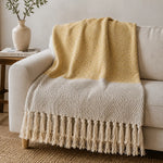 Yellow Mustard Diamond Cotton Throw Blanket Fringes 50x70 Inch Cosymor